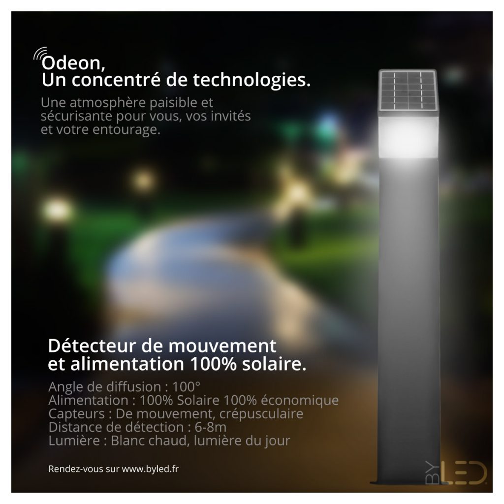 Borne solaire de jardin avec détection de mouvement